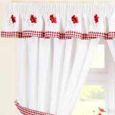 Aikening white polka dot on red kitchen curtains window curtain tiers for café, bath, laundry, living room bedroom 26 x 39 inch 2 pieces. Poppies Embroidered Red Tape Top Kitchen Curtains Ideal Textiles