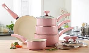 5 Piece Pink Pan Set Aluminium Coated Saucepan Set With Soft Grip Handles Amazon Co Uk Kitche Colorful Kitchen Accessories Pots And Pans Sets Pots And Pans