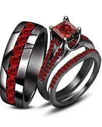 Black And Red Wedding Rings Black Wedding Rings Black Gold Jewelry Wedding Ring Trio Sets
