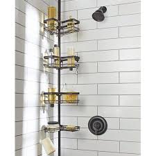 Better Homes Gardens Contoured Tension Pole Shower Caddy Oil Rubbed Bronze Walmart Com In 2020 Shower Caddy Shower Rack Shower Organization