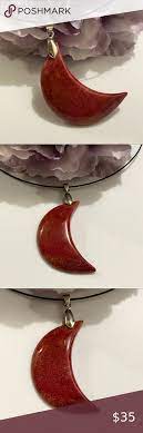 Red Chrysanthemum Coral Fossil Half Moon Pendant Moon Pendant Womens Jewelry Necklace Pendant