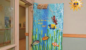 You can find many comforters, sheet sets, quilts, and duvet covers to match this theme or opt for an ombre of blue, cream, and white shades to evoke the same feel. Fun365 Craft Party Wedding Classroom Ideas Inspiration Ocean Theme Classroom Under The Sea Decorations Door Decorations