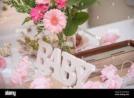 Shabby Chic Pink Gold Baby Shower Decorations And Table Stock Photo Alamy