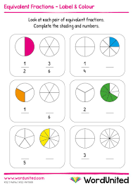 Equivalent Fractions Label Colour Wordunited In 2020 Equivalent Fractions Fractions Worksheets Fractions