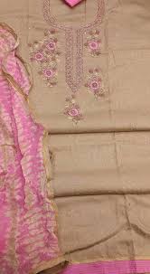 Lucknow Chikan Exclusif Sarabsons Shop No 101 Naveen Market Kanpur Designer Embroidered Suit Length 3 Piece Beige Cotton Rs 2 695 0 Embroidered Beige Suits