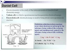 It works in that direction and not the reverse (at standard conditions) because copper atoms are more closely and strongly bonded in the solid metal than zinc atoms. Electrochemistry Physical Chemistry Daniel Cell 1 Electrochemistry Is The Study Of The Interconversion Of Electrical And Chemistry Energy 2 Voltaic Ppt Download