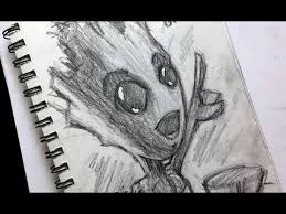 Draw the body with a smaller u shape below the head. How To Draw Baby Groot Youtube