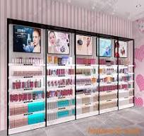 Wall Makeup Display Stand Shelf Design For Cosmetic Products with Four Post