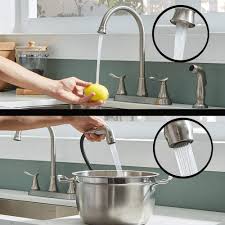 Check spelling or type a new query. Kitchen Bath Fixtures Kingo Home Modern Commercial Leed Free 360 Swivel Stainless Steel Pull Out Sprayer 2 Lever Handles Satin Nickel Kitchen Faucets Kitchen Sink Faucet With Side Sprayer Kitchen Sink Faucets