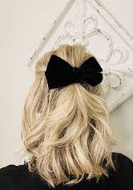 Holiday Hair Wrapped Up With A Bow Velvet Ribbon Short Hair Curls Bows Hair Pretties Bow Hairstyle Butterfly Hair Clip Headband Hairstyles