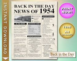 The Year You Were Born 1954 Celebration News Poster Back In Etsy In 2020 Back In The Day Day Sign Printing