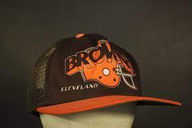 Vintage Cleveland Browns Mesh Trucker Hat Cap Big Logo Brown Orange Snapback Newera Trucker Hats Cleveland Browns Snapback