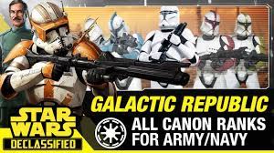 There are both ranks for officers in both divisions, as well as rates for enlisted individuals. Galactic Republic Clone Military Ranks Canon Star Wars Declassified Youtube