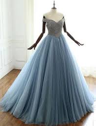 Blue V Neck Beads Long Prom Dress Blue Evening Dress From