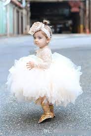 Baby Infant Toddler Pageant Clothes Flower Girl Dress Long Sleeve Lace Tutu Dress Ivory And Champagne Flower Girl Dress Wedding Dresses Tulle Flower Girl Dres Cute Flower Girl Dresses Long Flower