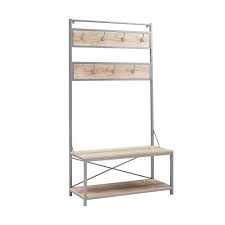 How to build a diy mudroom bench. Welwick Designs Farmhouse Entry Bench And Mudroom Hall Tree With Hooks In White Oak The Home Depot Canada