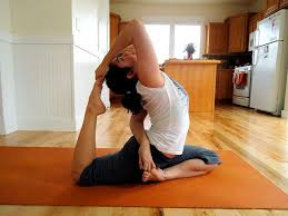 Baddha Eka Pada Rajakapotasana Bound One Legged Pigeon Pose By April Armistead Yoga Pictures Yoga Moves Stay In Shape