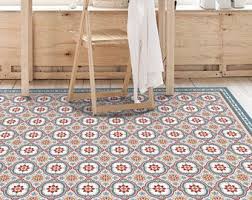 Printed Vinyl Pvc Linoleum Mat This Is A Blue And Red Tile Design With Soft Color The Good Thing About These Rugs Vinyl Floor Mat Vinyl Flooring Flooring