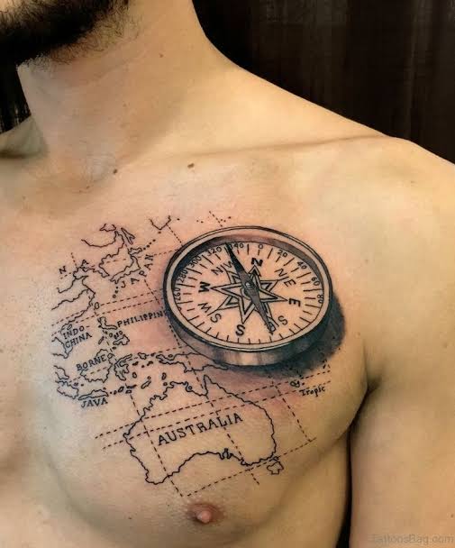 map and compass tattoo design for men