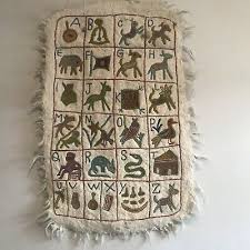 Online converter to convert an ukrainiantext: Vintage Felted Wool Woven Tapestry Alphabet Nursery Wall Decor Kashmir Namda Ebay