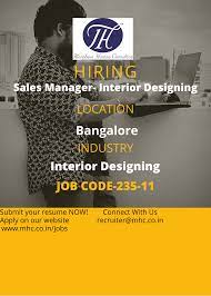 We Are Looking For Sales Manager Interior Designing Industry In Bangalore Job Posting Sales Manager Management