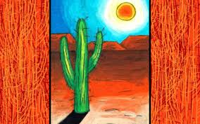 Cactus Landscape Online Art Lesson By Easy Peasy Art School Learn The Basics Of How To Use Oil Pastels And L Landscape Drawing For Kids Oil Pastel Art Lessons