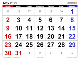 In any given year, no month ever. May 2021 Calendar Templates For Word Excel And Pdf