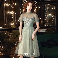 5 out of 5 stars. Vintage Retro Sage Green Homecoming Graduation Dresses 2020 A Line Princess See Through High Neck Short