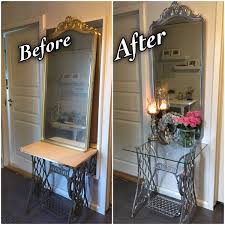 Old Sewing Machine Table Makeover Painted By Chrome Spray Paint Chrome Spray Paint Table Makeover Old Sewing Machine Table