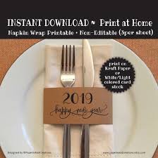 Happy New Year Printable 2019 Printable Napkin Wrap Cutlery Wrap New Year Table Decoration Instant Download Printabl New Year Table Napkin Rings Napkins