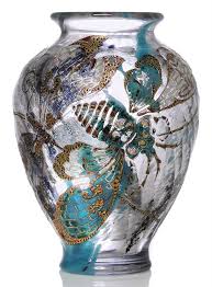 Emile Galle 1846 1904 Libellules Et Cigale Vase Circa 1900 Fluted Glass Internally Decorated Carved And Enamelled With Gi Art Nouveau Lalique Antique Glass