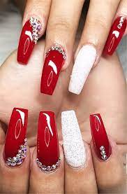 50 Trendy Winter Red Coffin Nail Designs For The Christmas And New Year Page 28 Of 50 Women Fashion Lifestyle Blog Shinecoco Com Nails Design With Rhinestones Red Acrylic Nails Valentines Nails