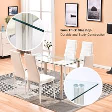 Unique custom vintage dining set consisting of four chairs and a glass top dining table in the memphis style. Dining Table With Chairs 4homart 5 Pcs Glass Dining Kitchen Table Set Modern Tempered Glass Top Table And Pu Leather Chairs With 4 Chairs Dining Room Furniture Black Table Chair Sets