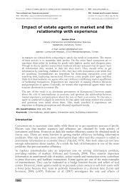 Cari tahu informasi tentang profesi agen penjualan properti dan real estate di tahun 2021. Pdf Impact Of Estate Agents On Market And The Relationship With Experience