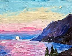 I tried to keep thing painting simple and easy. Oil Painting Pink Sunset Sea Mountains Stock Photo Picture And Royalty Free Image Image 67474096
