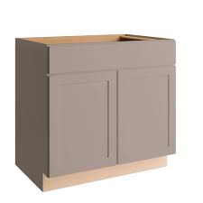 All of our unfinished cabinets are american made, and are 100% plywood construction, unlike the particle board cabinets found in bigger box stores. Hampton Bay Courtland Shaker Assembled 36 In X 34 5 In X 24 In Stock Sink Base Kitchen Cabinet In Sterling Gray Finish Sb36 Csg The Home Depot