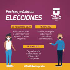 En abril del 2021 se vienen elecciones en chile y no solo para los constituyentes, sino que también para gobernadores regionales y municipales. Universidad De Talca On Twitter Un Intenso Calendario Electoral Tendra Chile Entre Fines De Este Ano Y Diciembre De 2021 Donde Nuestra Participacion Es Vital Enterate De Las Fechas Y Que