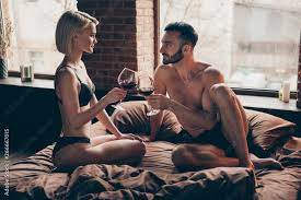 Alone weekend vacation family wife husband. Photo of beautiful stylish  blonde haired bob attractive horny charming elegant lady looking into eyes  of her beloved bearded sporty fit virile flirty macho Photos |
