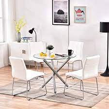 There is a lot of kitchen large dining room table dining room furniture white via srtstb.com. Buy Modern Dining Table Chairs Set Round Table With Clear Tempered Glass Top 4 White Faux Leather Dining Chairs Set For 4 Person Kitchen Dining Room Table And Chairs Set For Home 1 Table 4