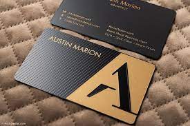 Together, we will be sure to make a bold statement for your brand. Black Metal Business Card With Metallic Gold Print Austin Marion Metal Business Cards Gold Print Gold Metal