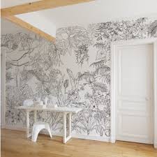 Decovry Com Ohmywall Jungle Tropical Black White Wallpaper Big Panorama White Wallpaper Home Wallpaper Jungle Wall Mural