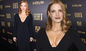 Jessica Chastain in plunging black dress at Golden Globes celebration |  Daily Mail Online