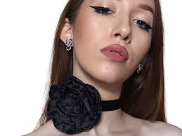 Oversized Black Flower Velvet Choker, Elegant Satin Rosette, 3/4 Ribbon,  Fashion Necklace, Women Girlfriend Jewelry Gift, Gothic Retro Boho