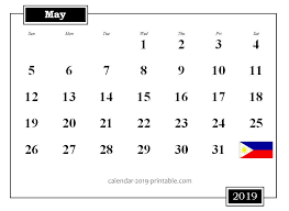 Philippines 2019 May Calendar Printable Calendar Holiday Calendar Calendar