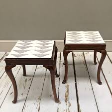 If you're wondering how to paint furniture the right way, you've come to the best place! Geometric Painted Side Tables Sold Napoleonrockefeller Vintage And Retro Furniture Bespoke Hand Crafted Chairs And Seating
