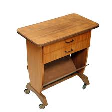 Buy top selling products like barrington wicker round folding patio accent table in natural brown and ridge road decor small round aluminum accent table in silver. Mid Century Mobile Table Newspaper Stand With Two Small Drawers Germany 1960s 154832