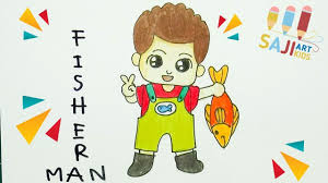 วาดร ปคนตกปลา วาดร ประบายส ไม สวยๆ how to draw a fisherman step by step การ ต น