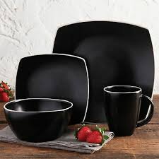 Vancasso grey dinner dining set tableware service plates bowls cups 4/16/32 sets. Square Matte Black Dinnerware Set Kitchen Dining Dishes Plates Mug Bowl 16 Pc Ebay