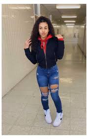 Red Hoodie With Jean Jacket Outfit Red Hoodie Black Zip Up Jacket Medium Ripped Jeans White Ni In 2020 Black Girl Outfits Trendy Fall Outfits Swag Outfits