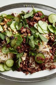 Cold Pork Rice Noodles With Cucumber And Peanuts Recipe Recipe Peanut Recipes Spicy Pork Pork Satay